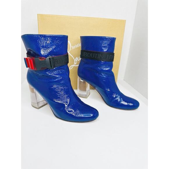 Christian Louboutin Blue Patent Leather Vogue Plexi Telesiege Ankle Boots EU 38 - Picture 3 of 11